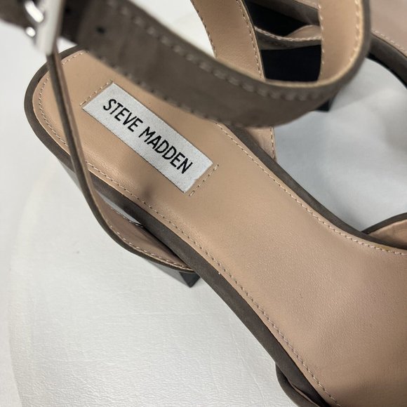 Steve Madden Womens Devlin Taupe Open Toe Suede Sandal Block Heel Ankle Strap 11 - Picture 9 of 13